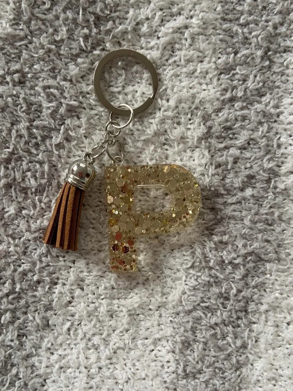 Initial P Tassel Keychain